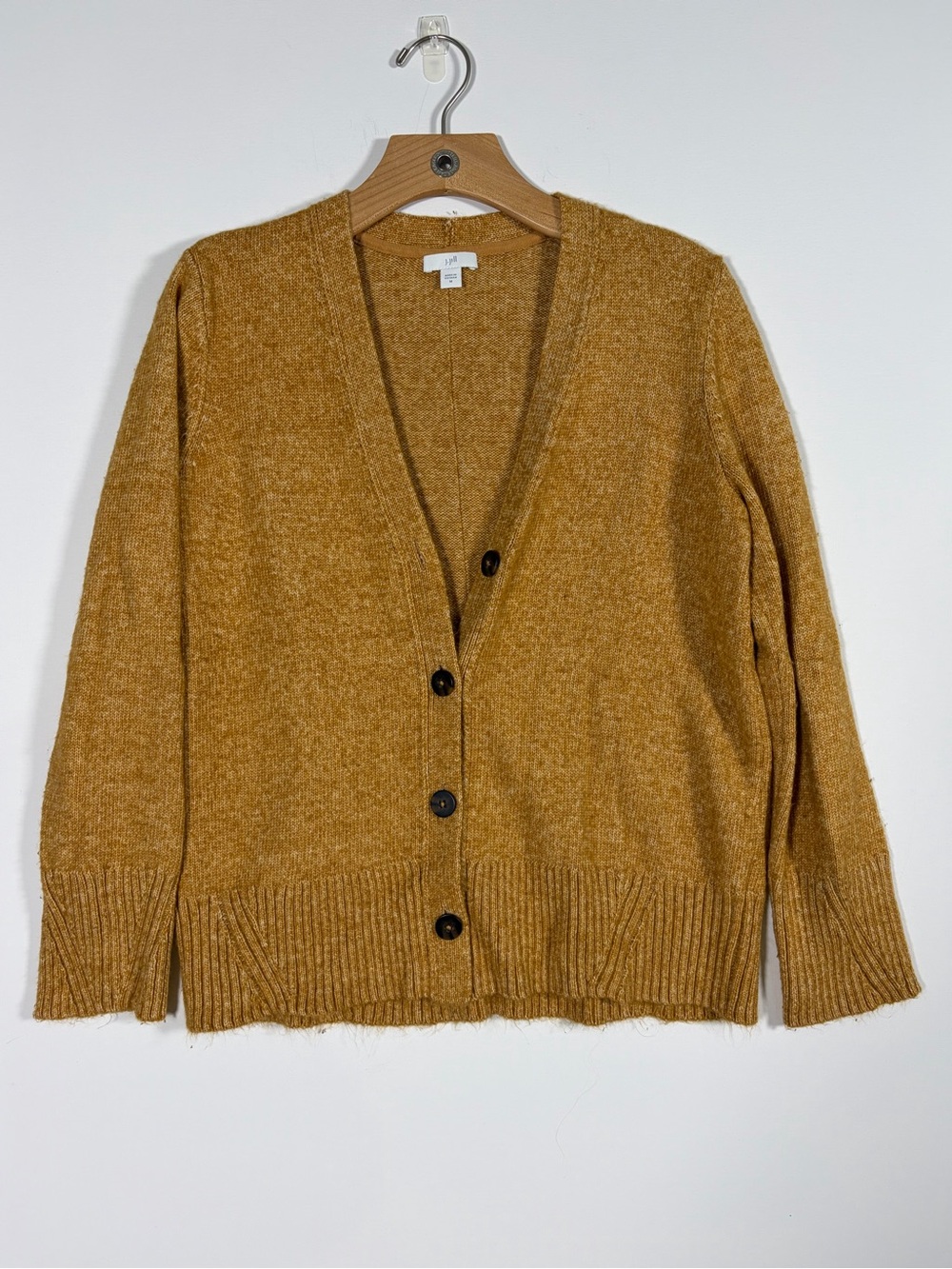 J. Jill Mustard Button-Up V-Neck Cardigan